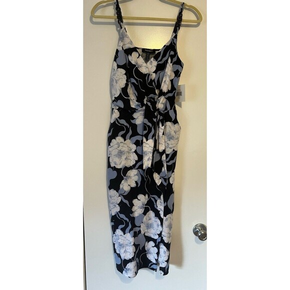 NWT Ellen Tracy Side Tie Linen Blend Midi Dress Women's XS Floral - Picture 4 of 16